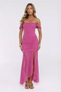 City Glow Up Off Shoulder Maxi Dress Plum