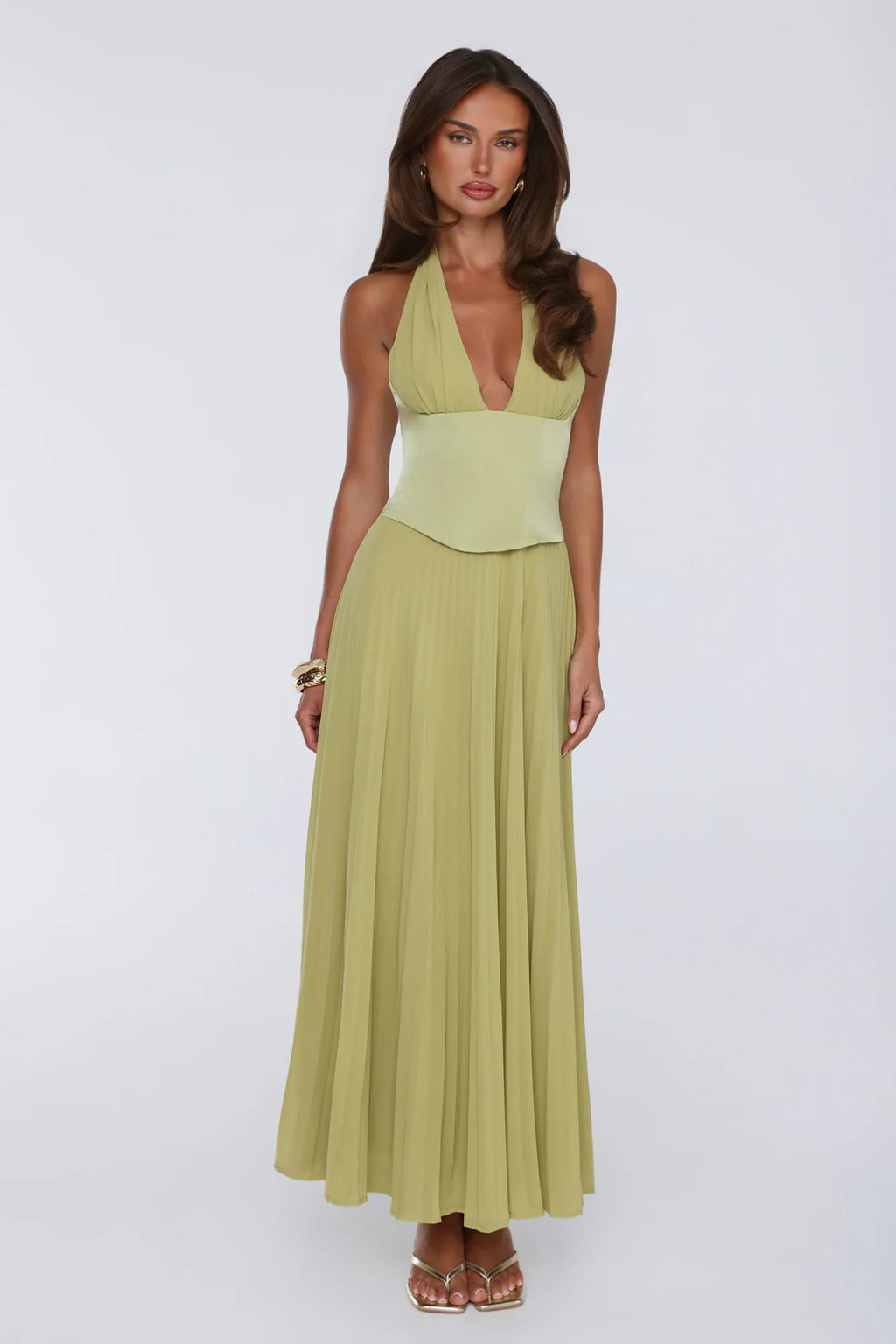 The Secret Waltz Halter Maxi Dress Lime