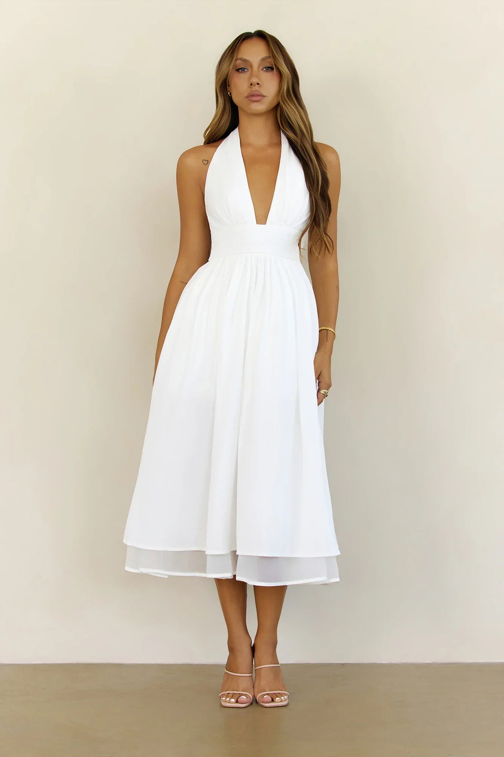 Slow Burn Love Halter Midi Dress White