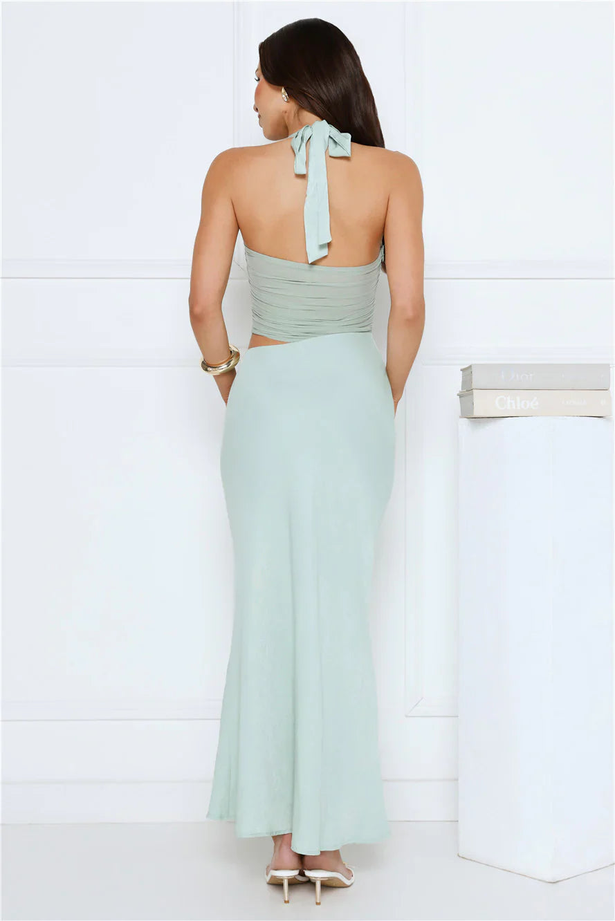 Celeste Shine Mesh Maxi Dress Sage