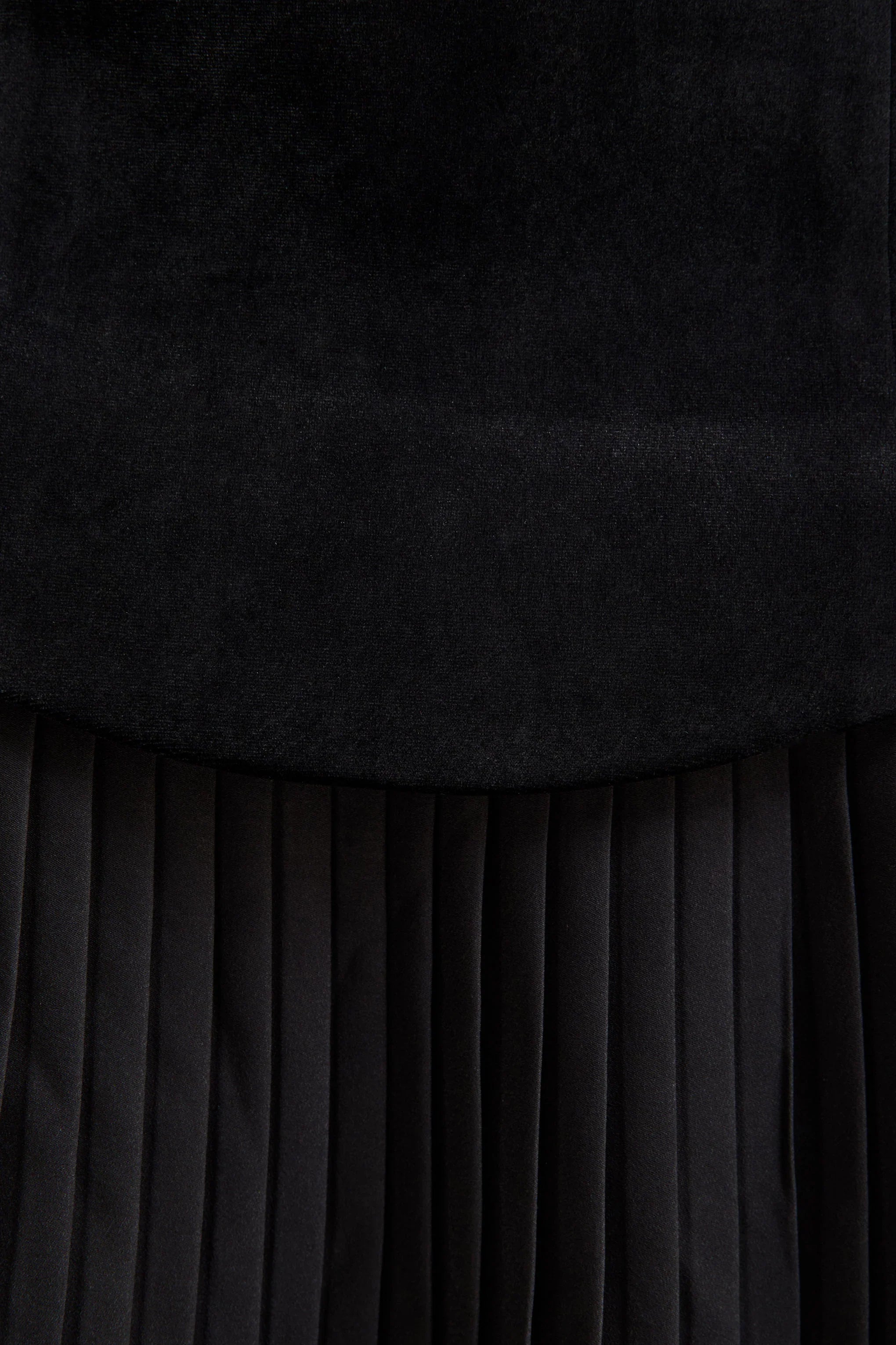 Valentina | Black Velvet Bandeau Mini Dress With Pleated Detailing