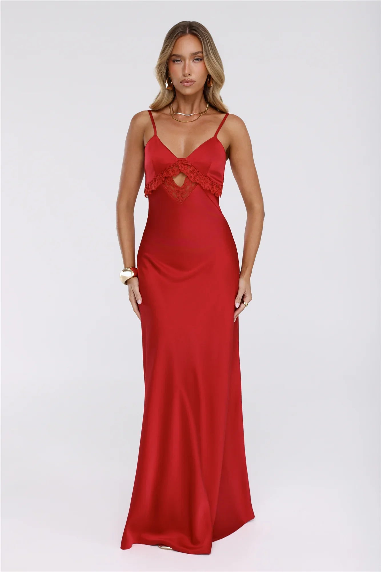 Twilight Luxe Hour Satin Maxi Dress Red