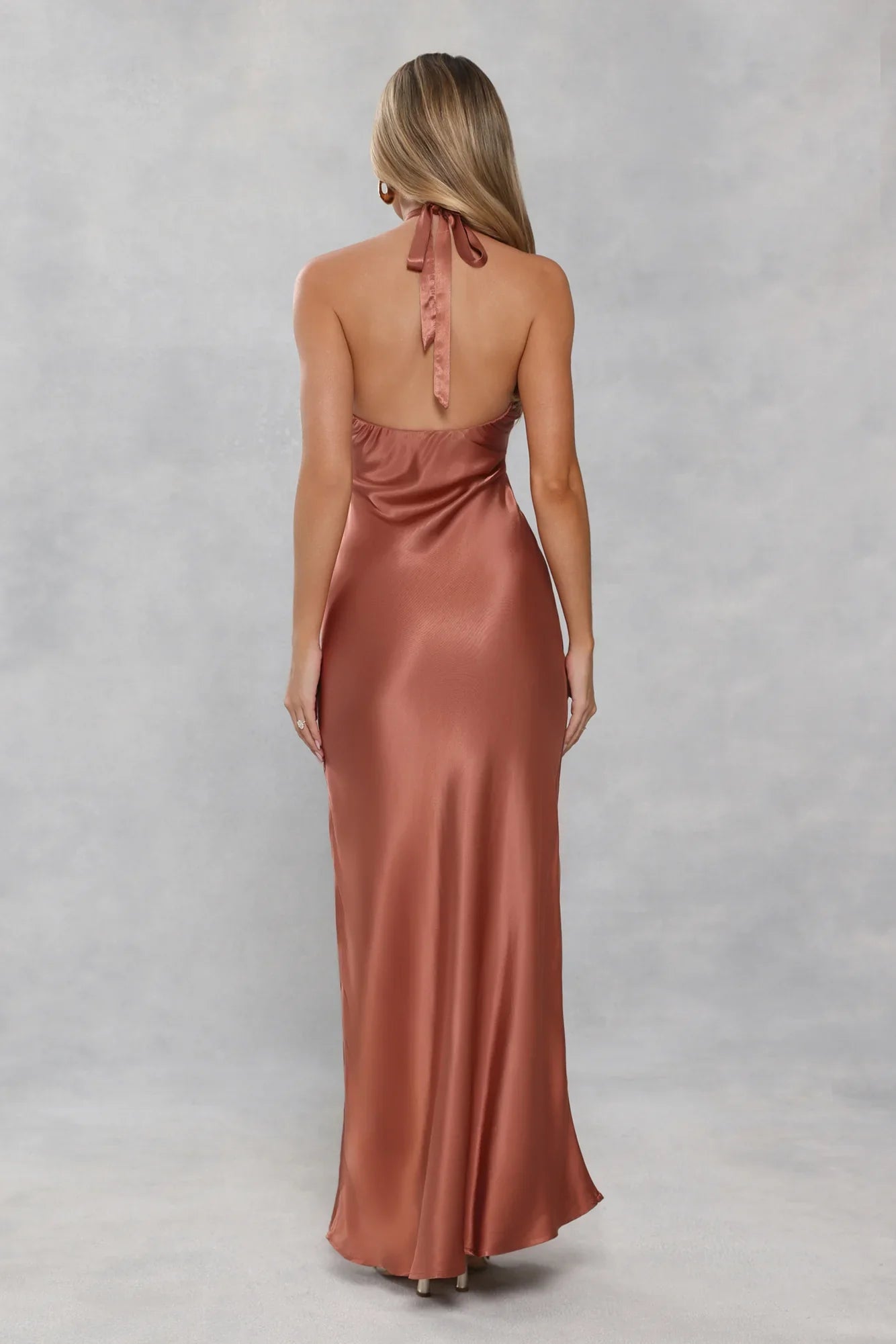 The Delilah Satin Halter Maxi Dress Bronze