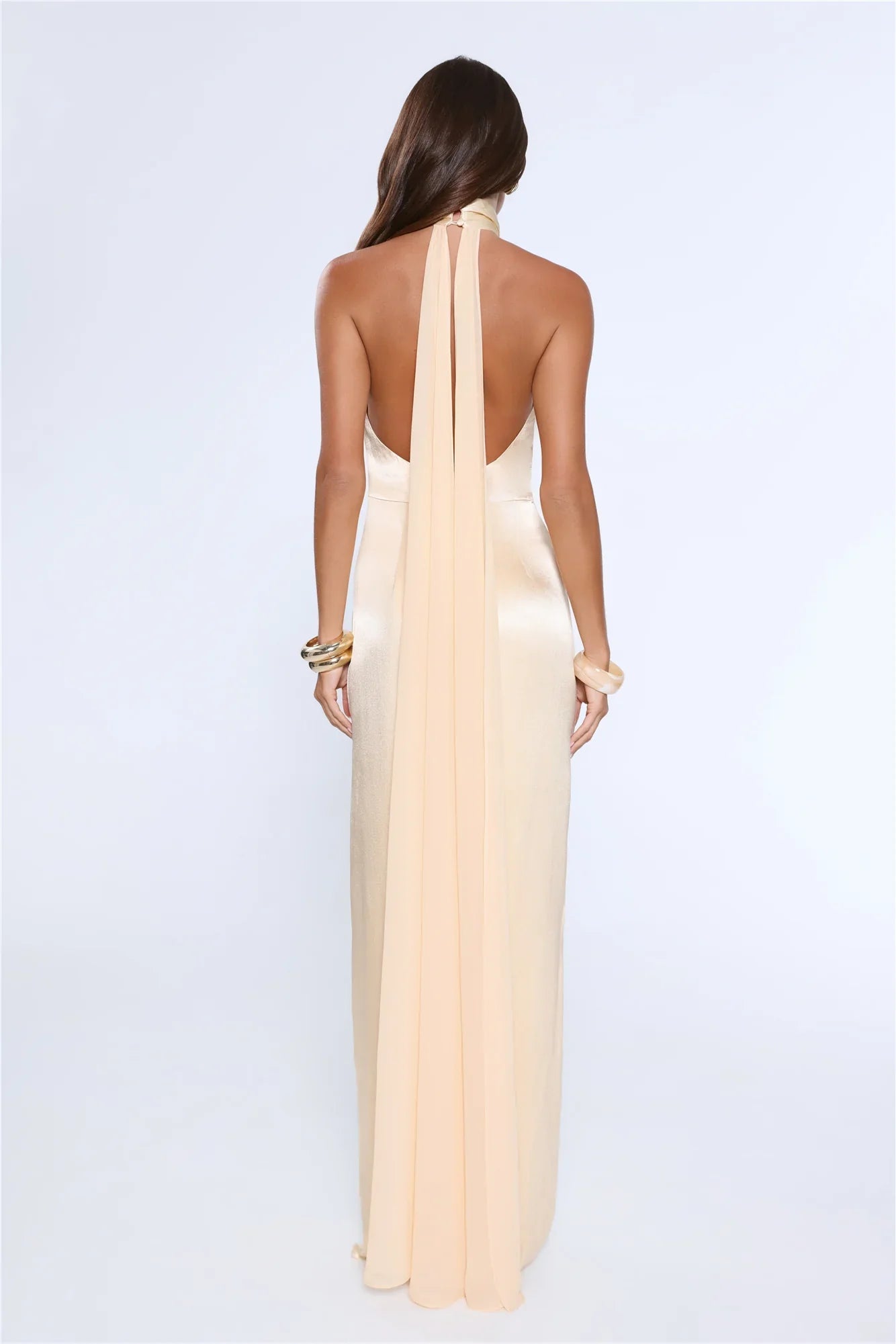 Effortless Luxe Halter Satin Maxi Dress Yellow