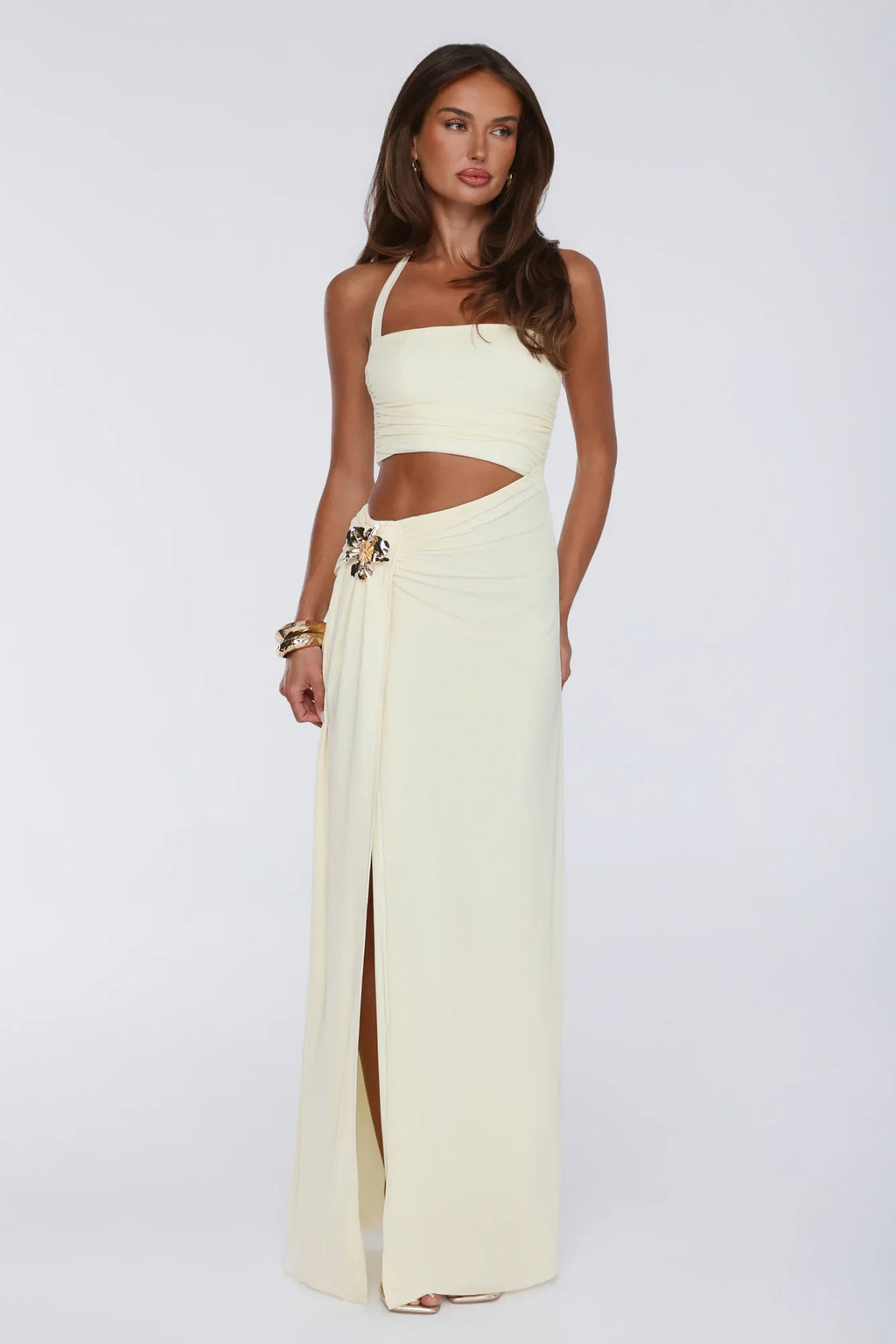 Secret Bloomers Halter Maxi Dress Yellow