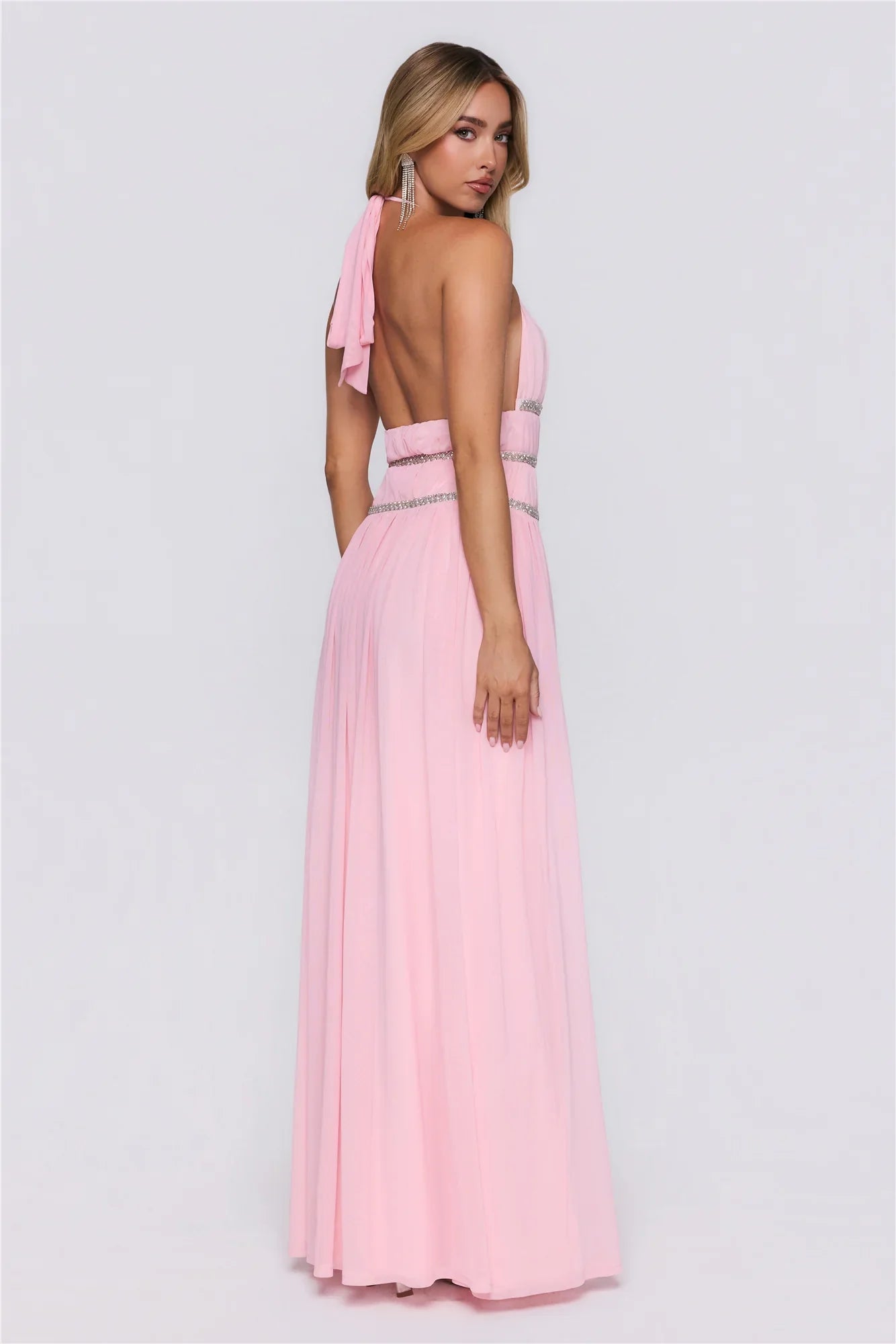 Summer Sparkle Halter Maxi Dress Pink