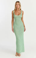 Jenna Maxi Dress - Scoop Neck Sleeveless Sequin Knit Dress in Sage
