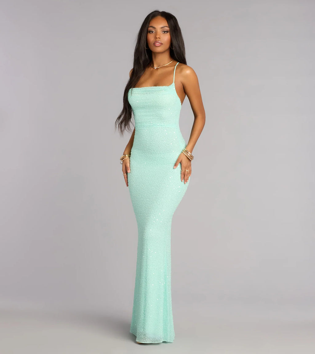 Meara Beaded Sequin Mermaid Formal Dress