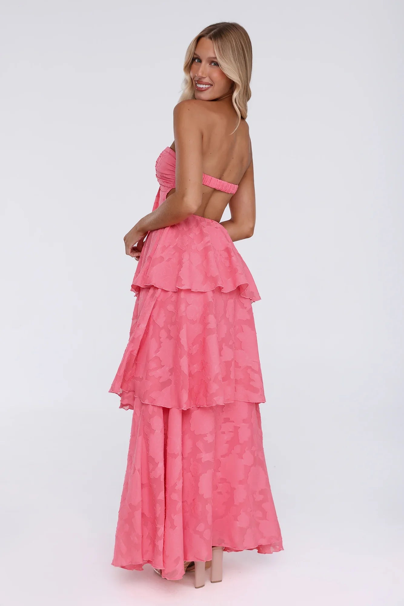 Unmatched Style Strapless Maxi Dress Coral