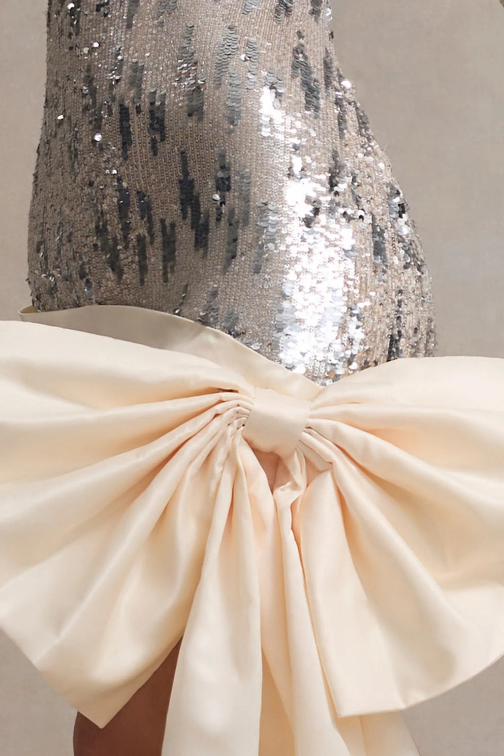 Love Galore | Off-White Sequin Mini Dress With Oversized Satin Bow