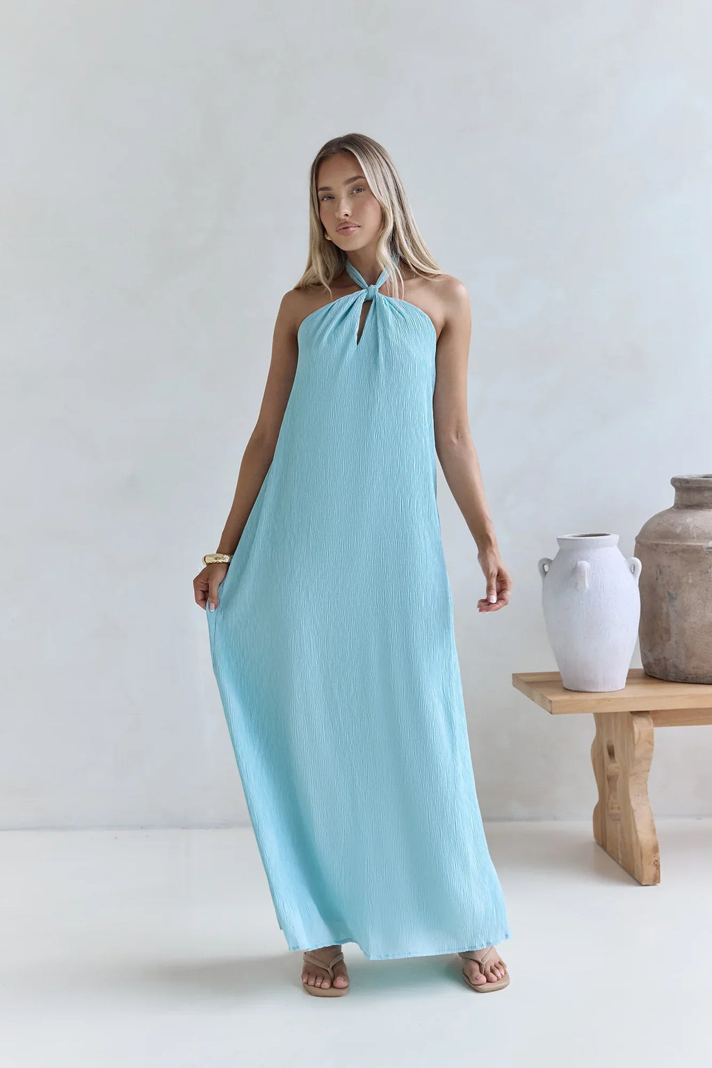 Isle Of Chic Halter Maxi Dress Aqua