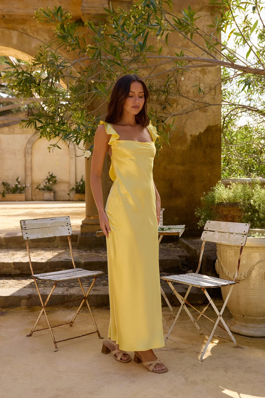 Belinda Satin Maxi Dress Yellow