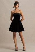 Mina | Black Velvet And Satin Bandeau Skater Mini Dress