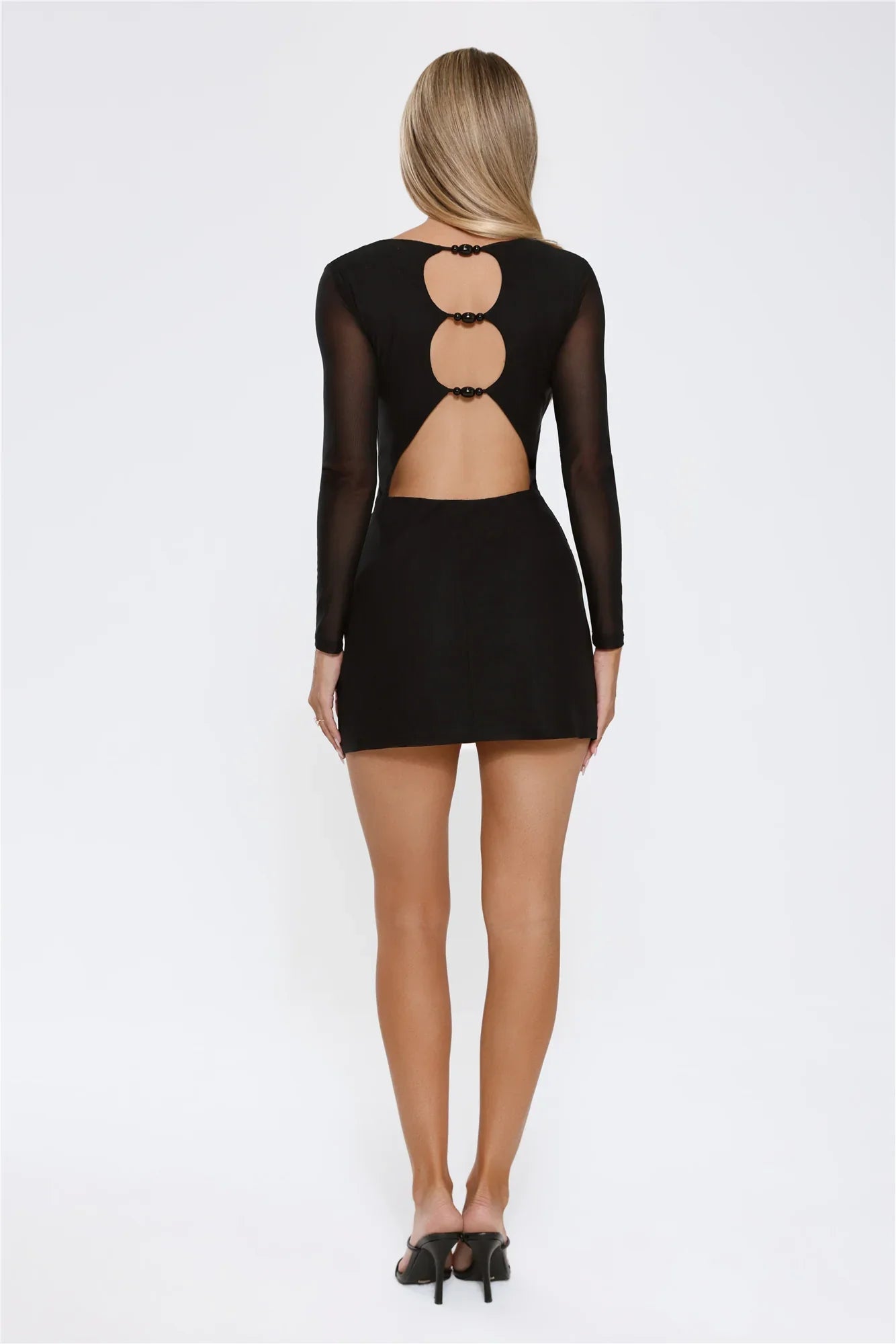 Secret Thoughts Long Sleeve Mesh Mini Dress Black