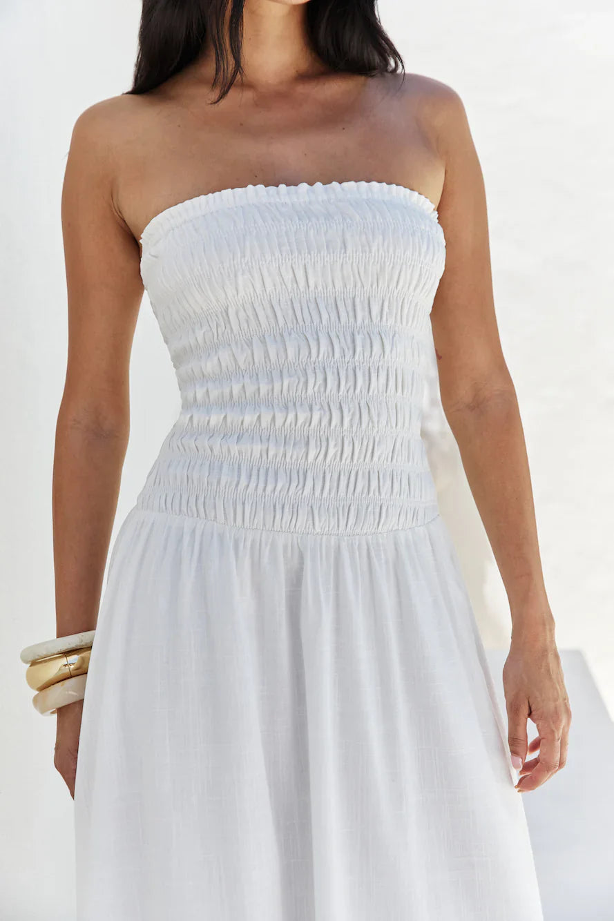 Blossom Bay Strapless Maxi Dress White