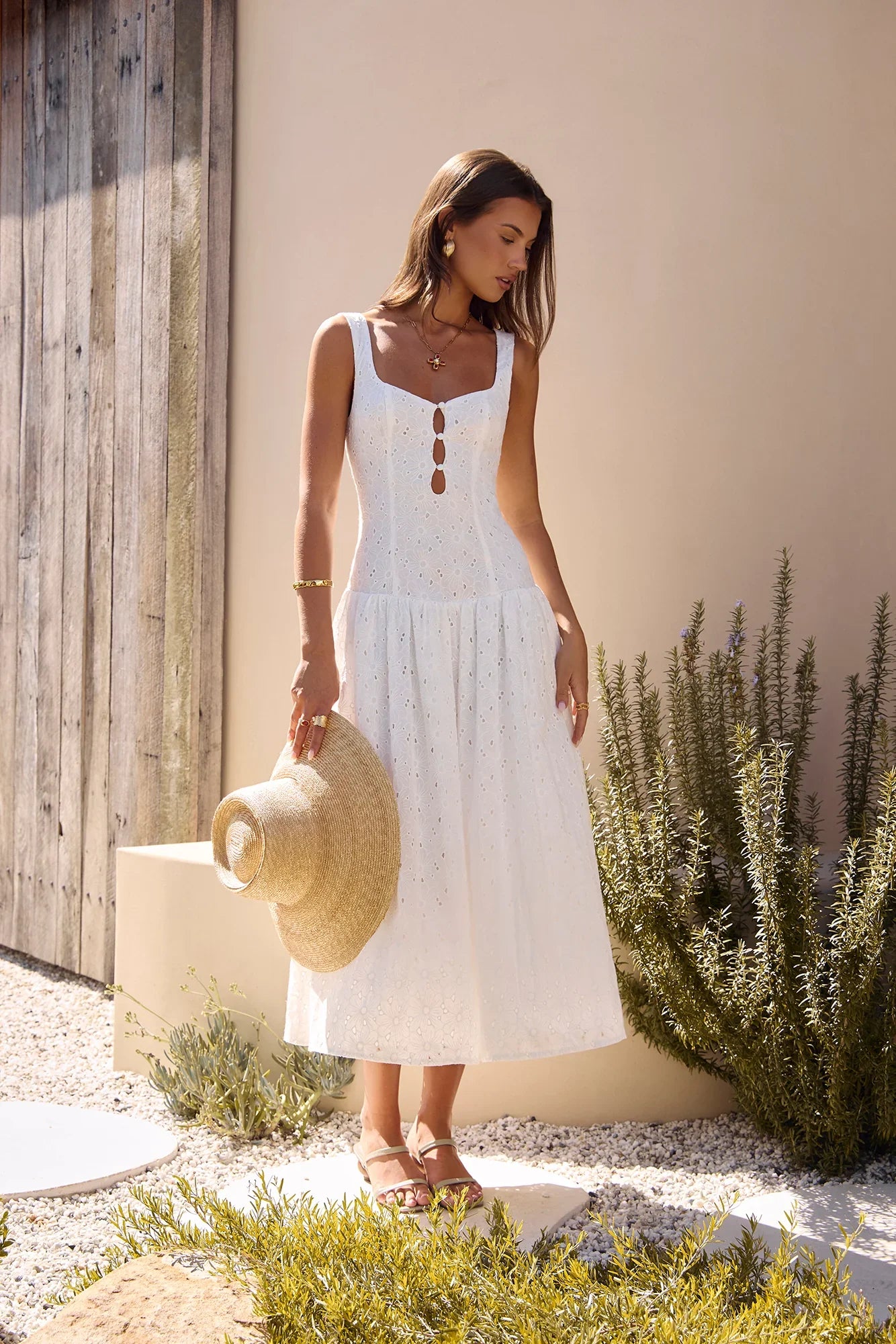 Romance Stitched Embroidered Maxi Dress White