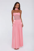 Island Allure Mesh Strapless Maxi Dress Pink