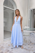 Spring Blossoms Halter Maxi Dress Blue