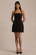 Lillian | Black Halter-Neck Mini Dress With Embellished Detailing