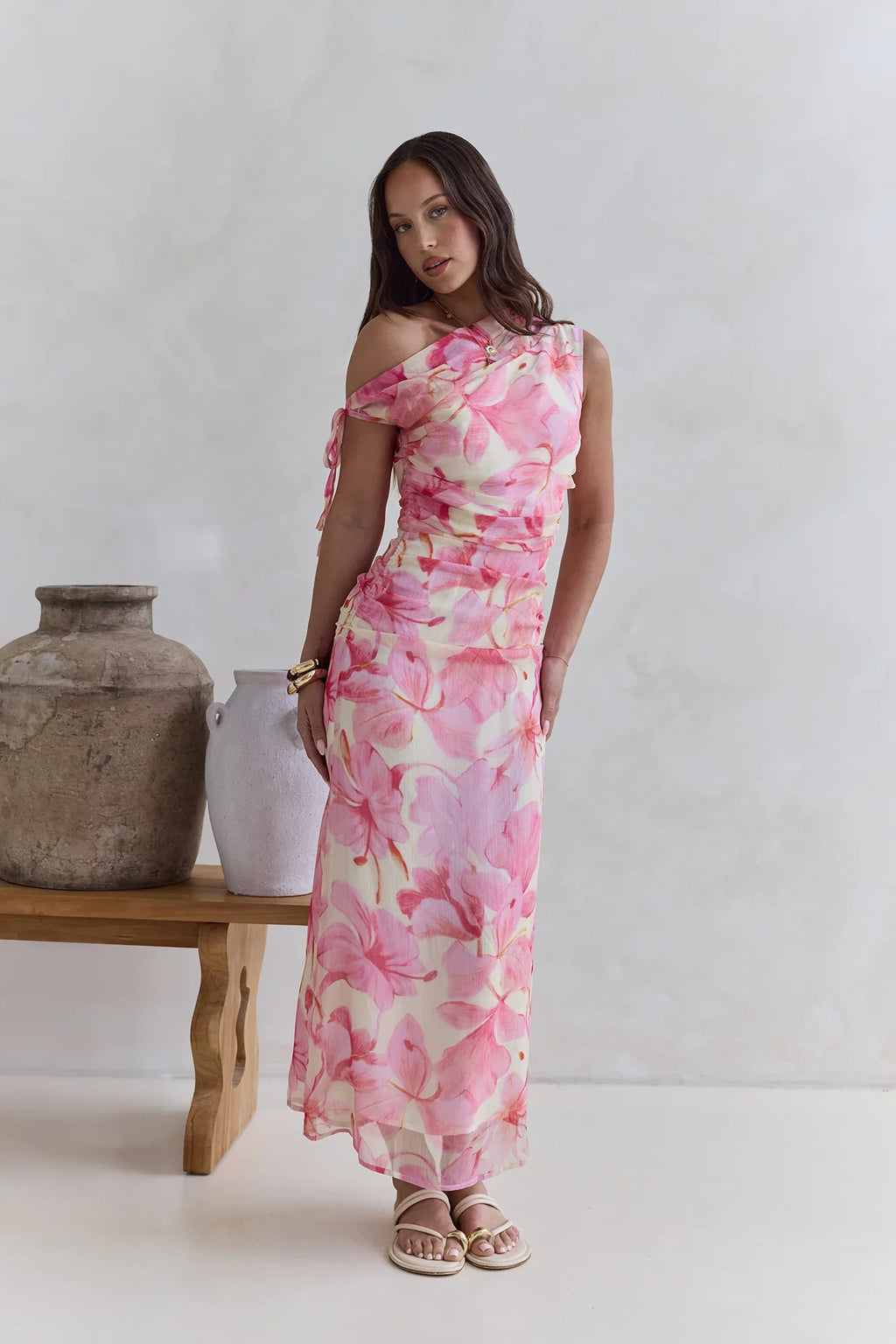 Hibiscus Off Shoulder Maxi Dress Pink