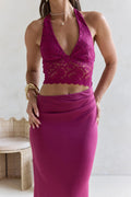 Best Believe Lace Halter Maxi Dress Plum