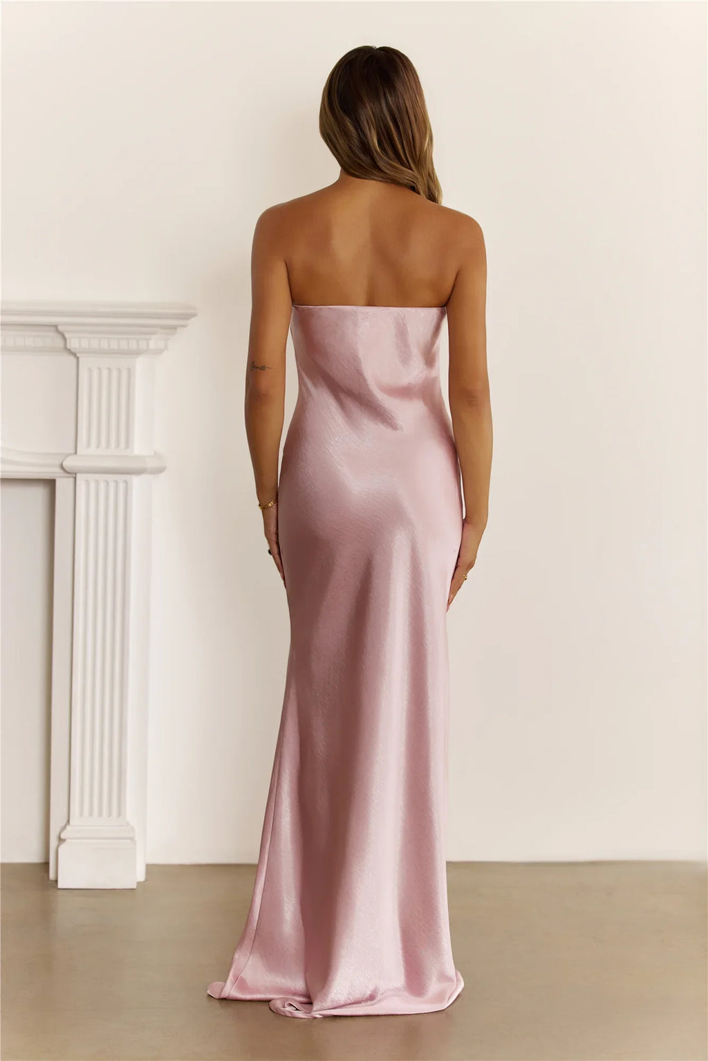 Stardom Moment Satin Strapless Maxi Dress Pink
