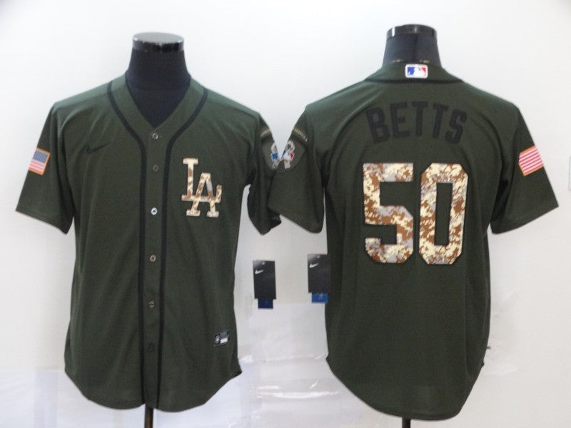 Men's Los Angeles Dodgers Mookie Betts #50 Army Green Player Jersey1
