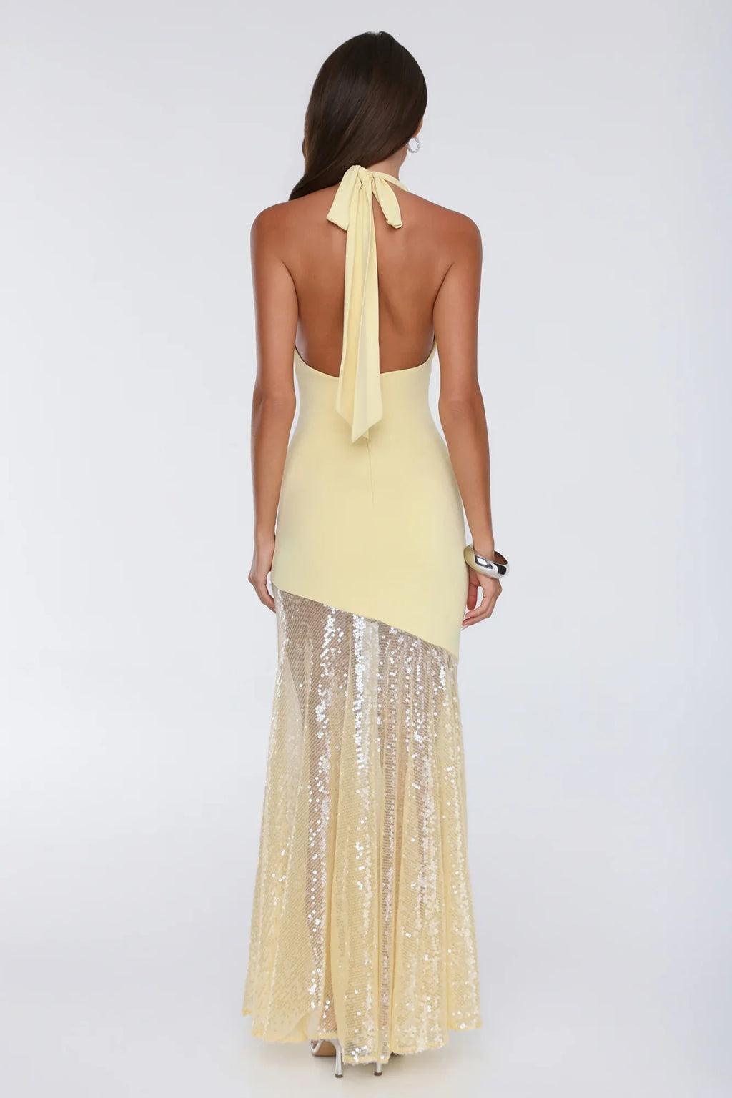 Light Hours Halter Sequin Maxi Dress Lemon