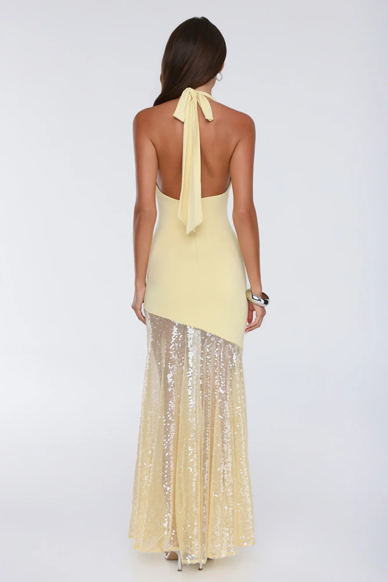 Light Hours Halter Sequin Maxi Dress Lemon