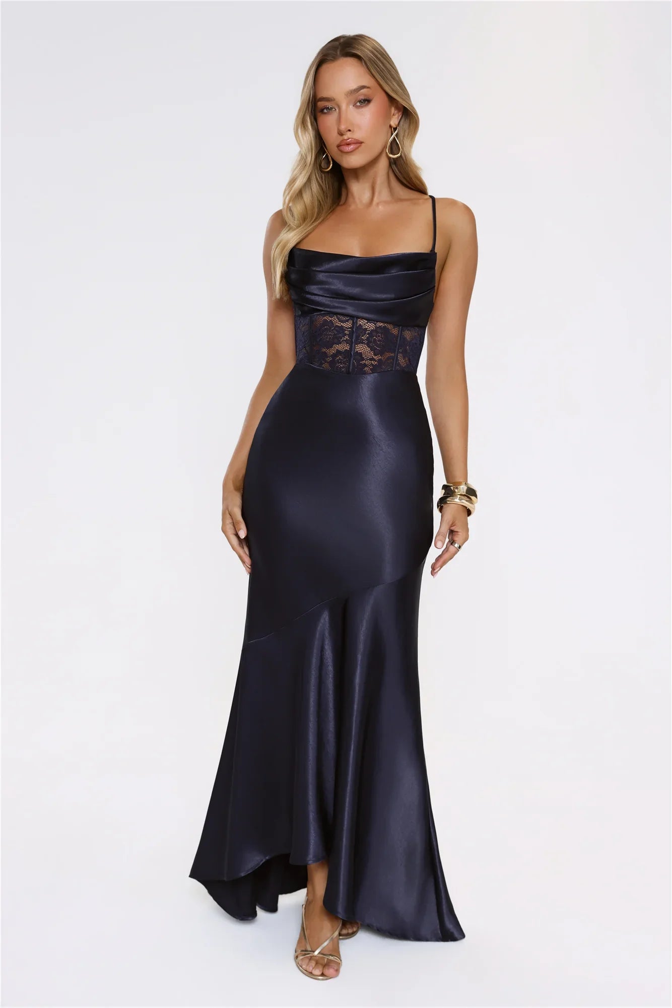 Moments In Silk Satin Maxi Dress Navy