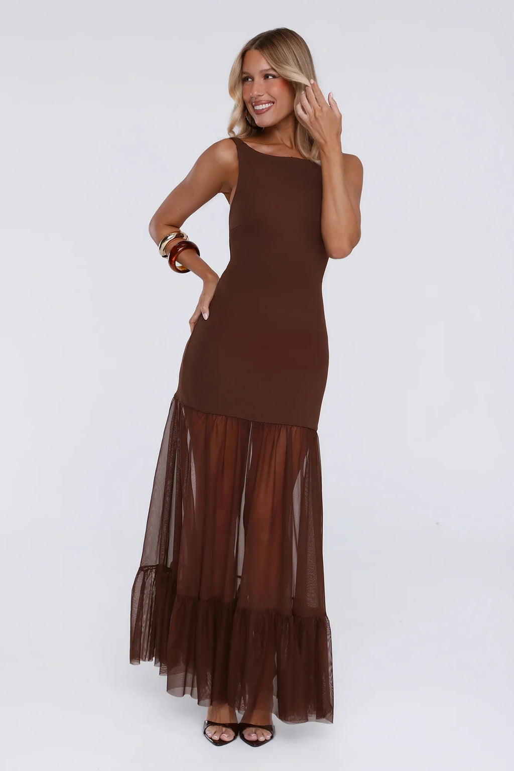 Sweet Gleam Maxi Dress Brown