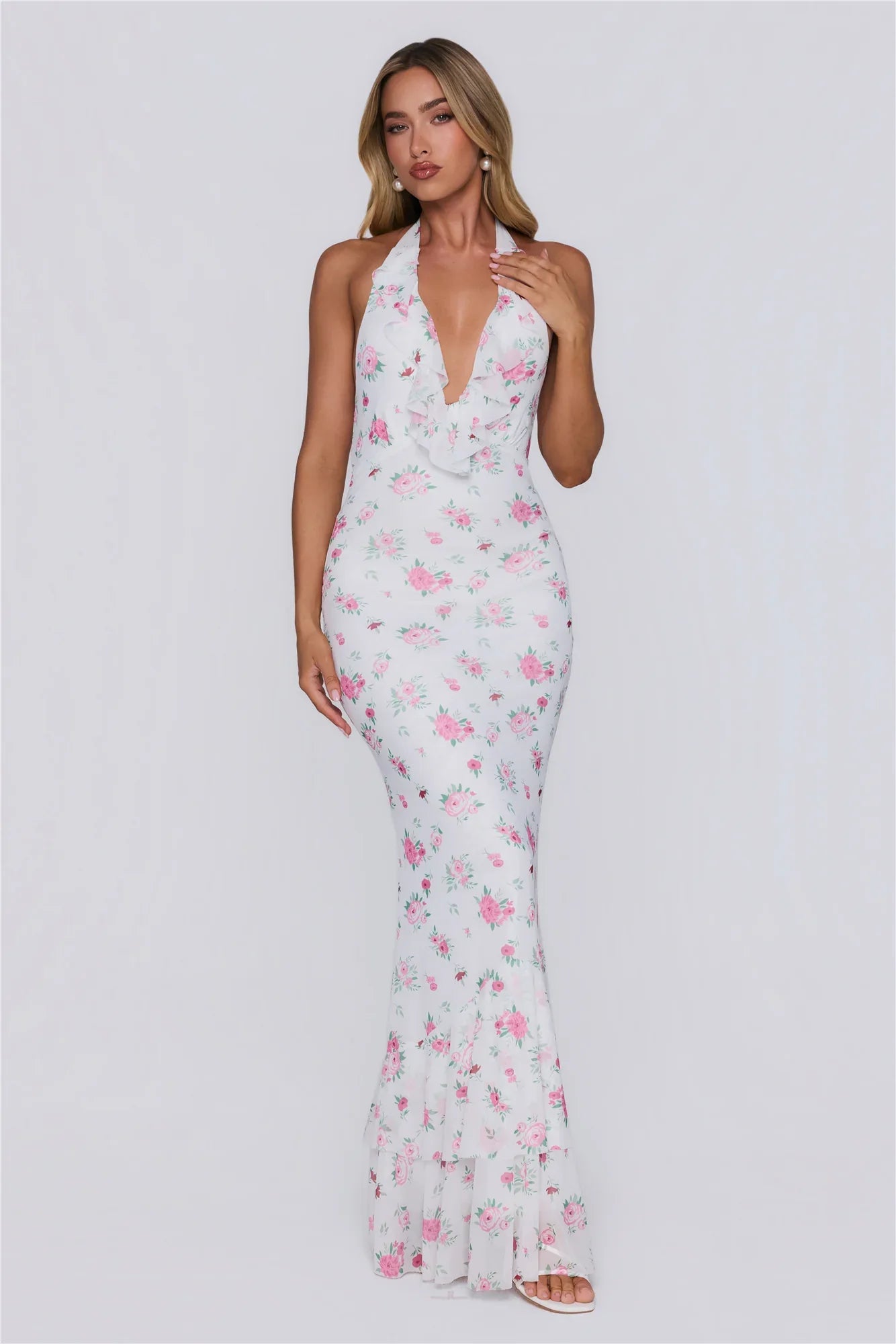 Little Luxe Halter Maxi Dress White