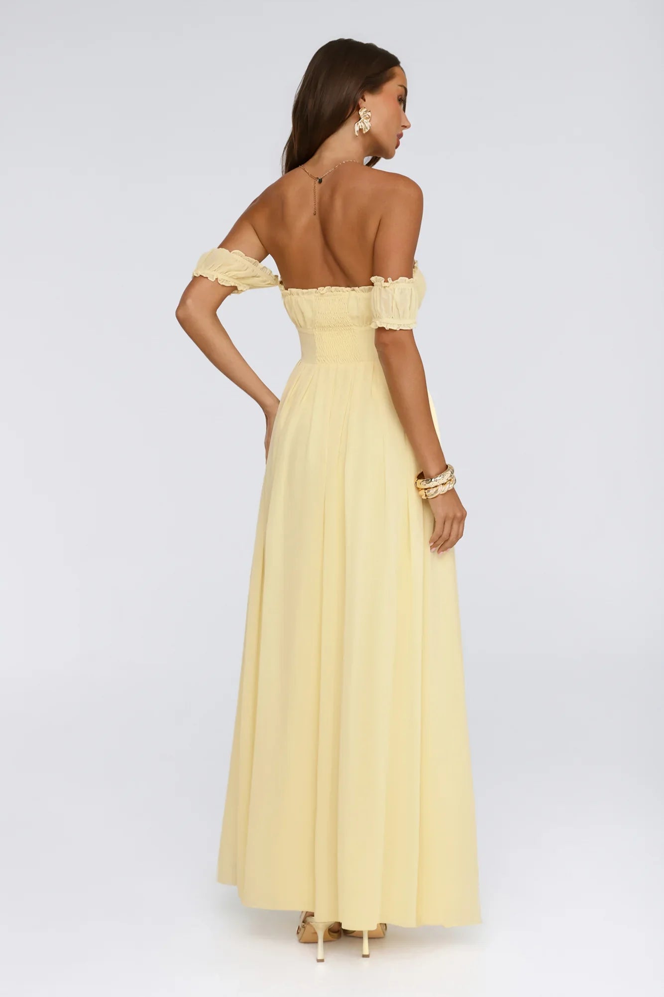 Ocean Aura Off Shoulder Maxi Dress Yellow