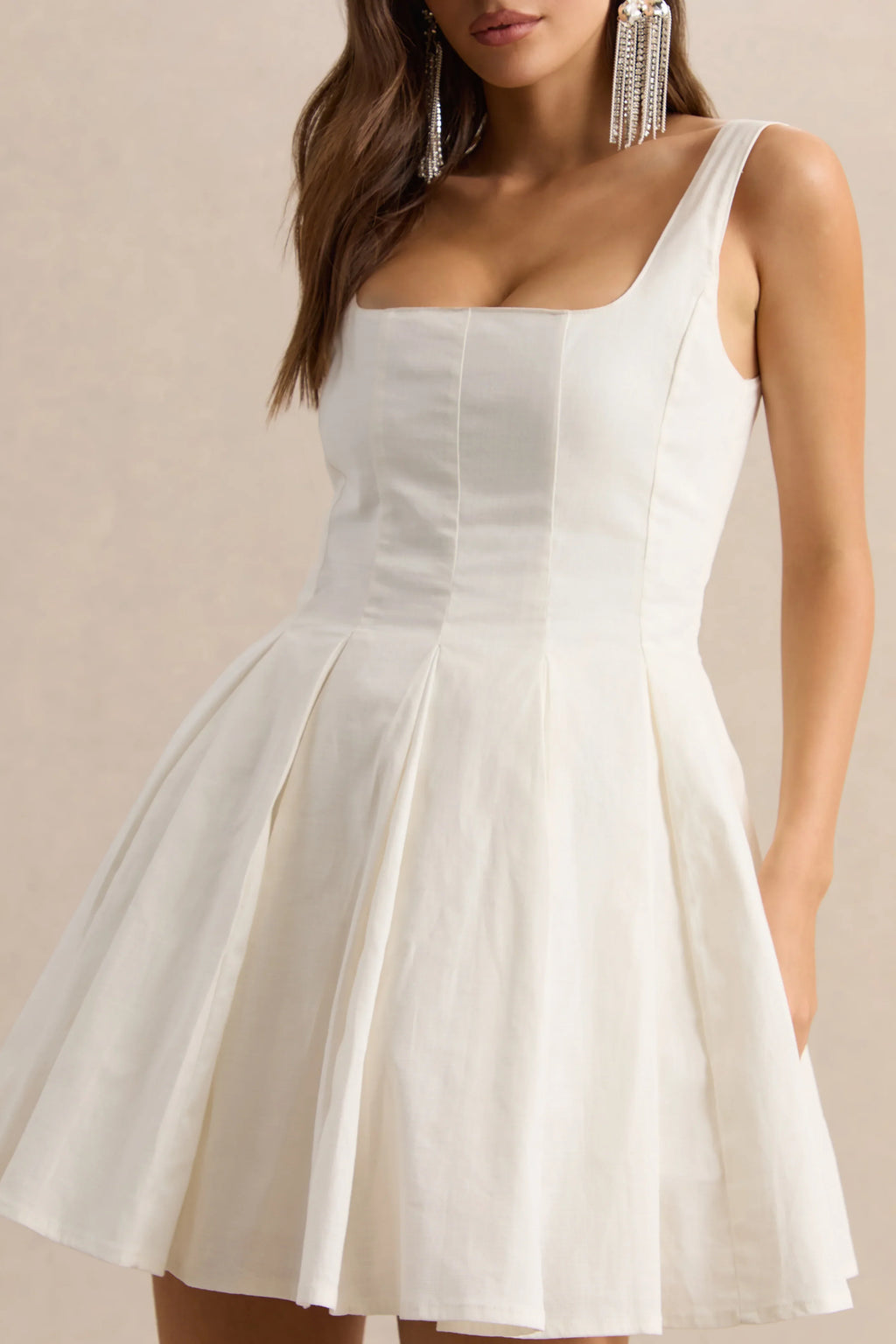 Brioria | White Square-Neck Skater Mini Dress
