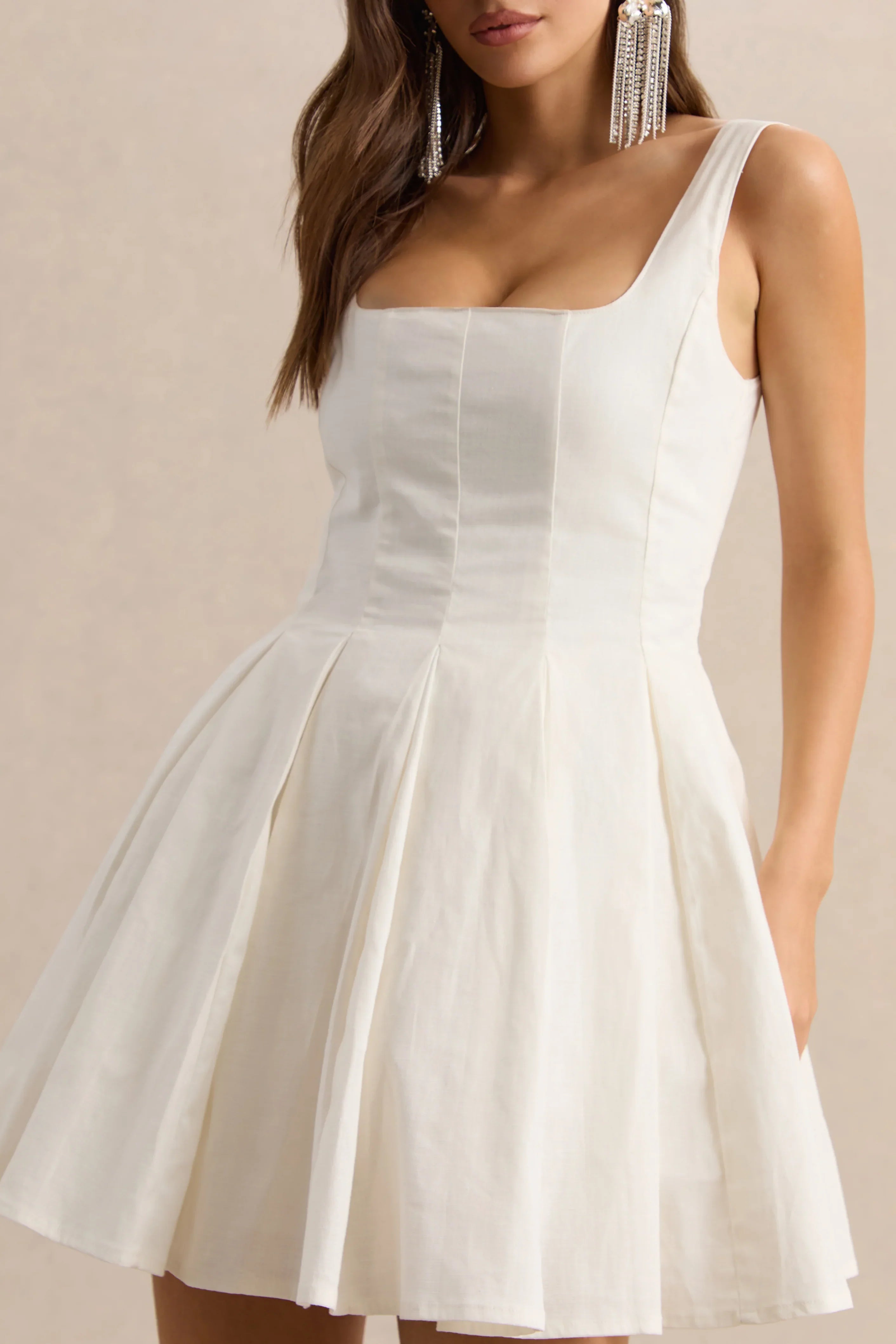 Brioria | White Square-Neck Skater Mini Dress