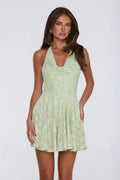 Confetti Hour Halter Mini Dress Sage