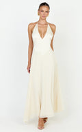 Skye Midi Dress - Deep V Neck Shift Dress in Butter