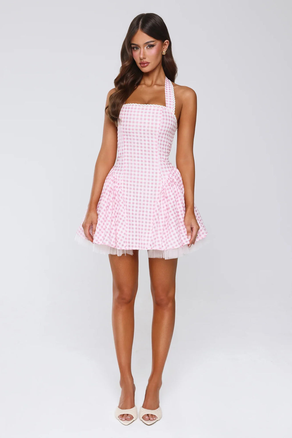 Enchanted Lily Gingham Mini Dress Blush