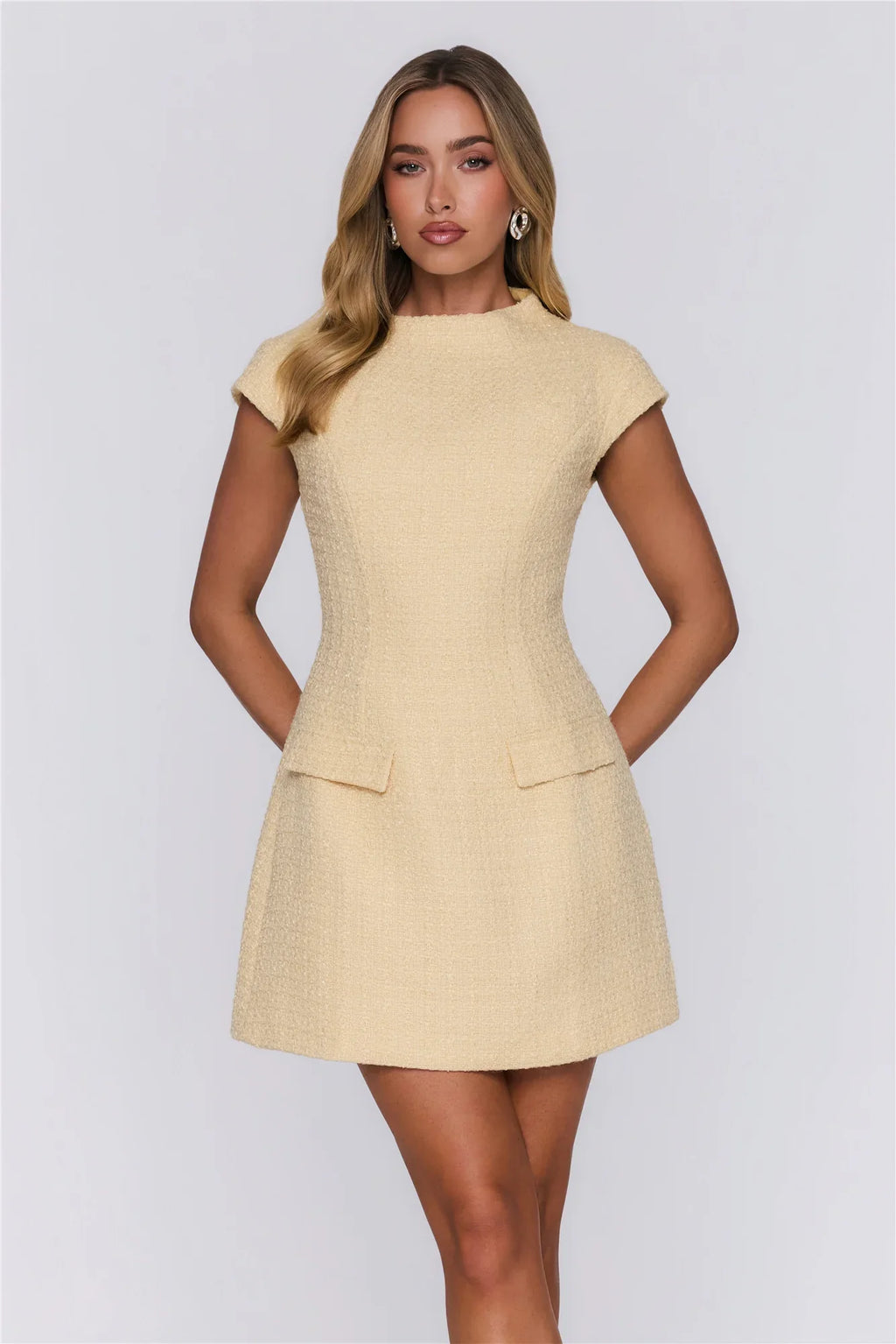 Good Outfit Day Tweed Mini Dress Yellow