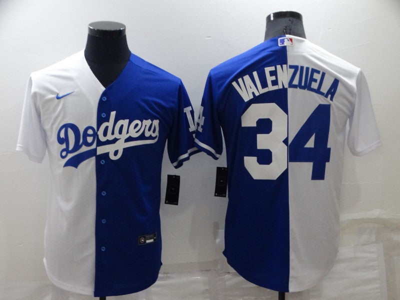 Men's Los Angeles Dodgers Fernando Valenzuela #34 White/Blue Replica Baseball Jersey1
