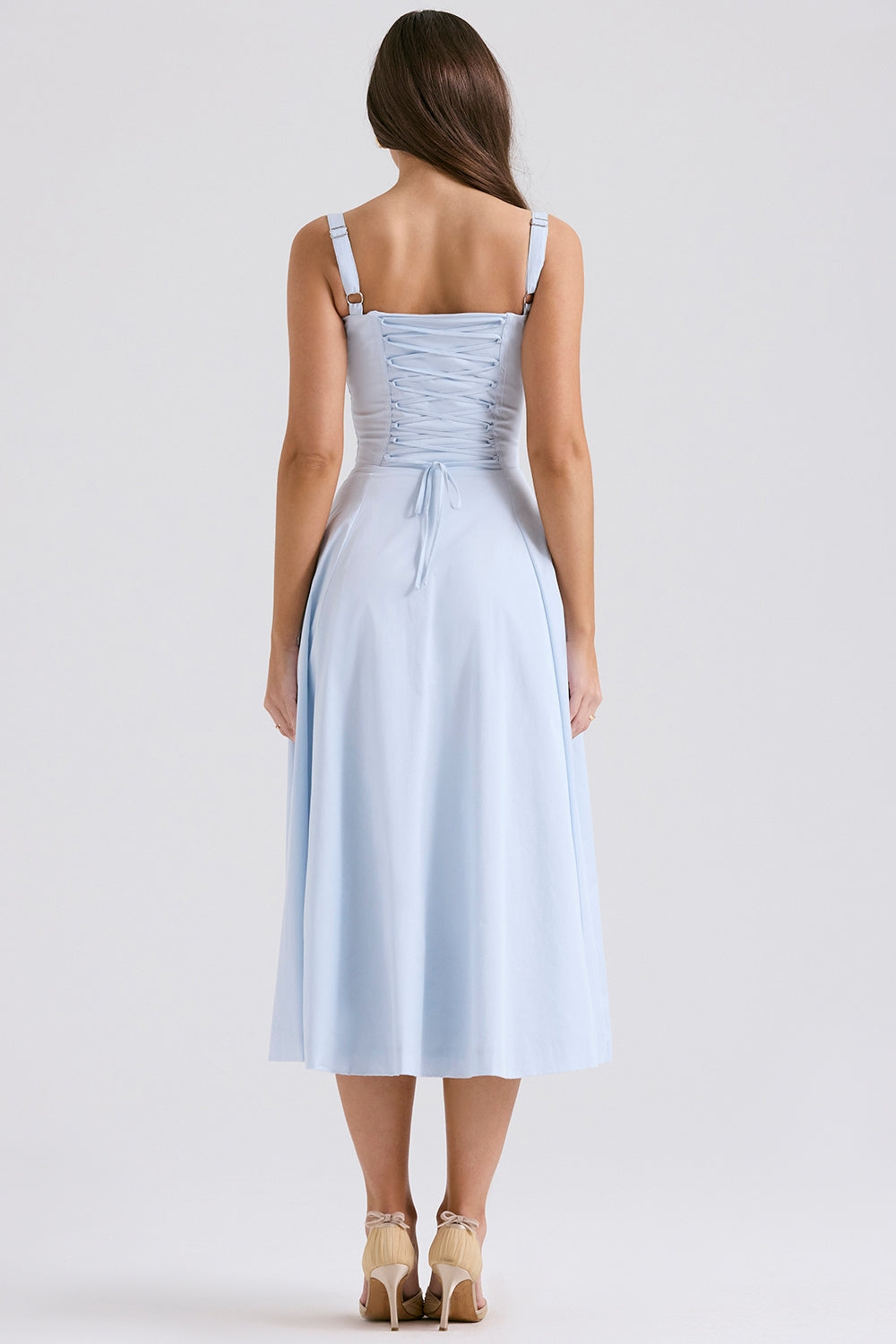 soft blue cotton bustier sundress