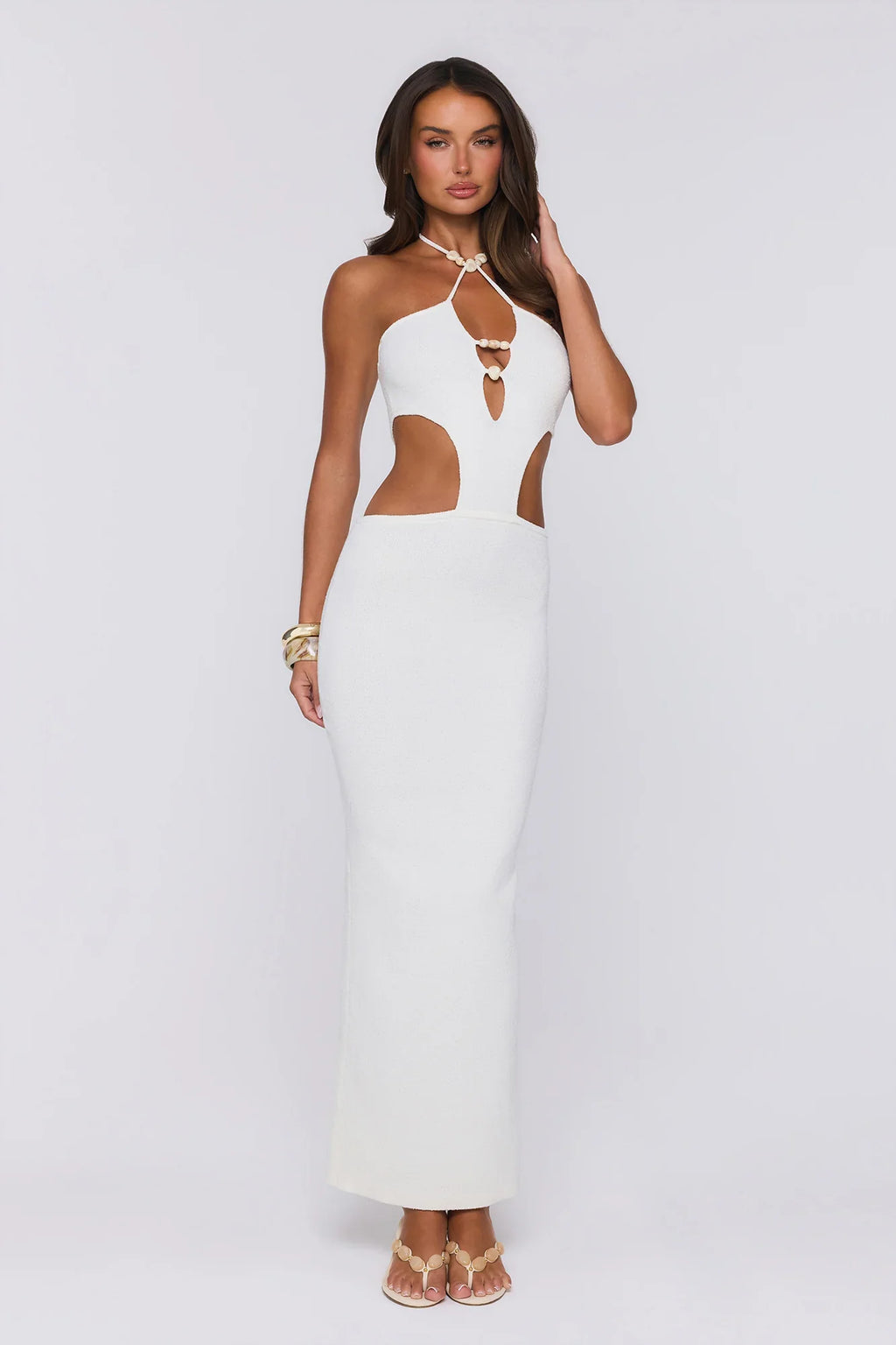Beachside In Cabo Knit Halter Maxi Dress White