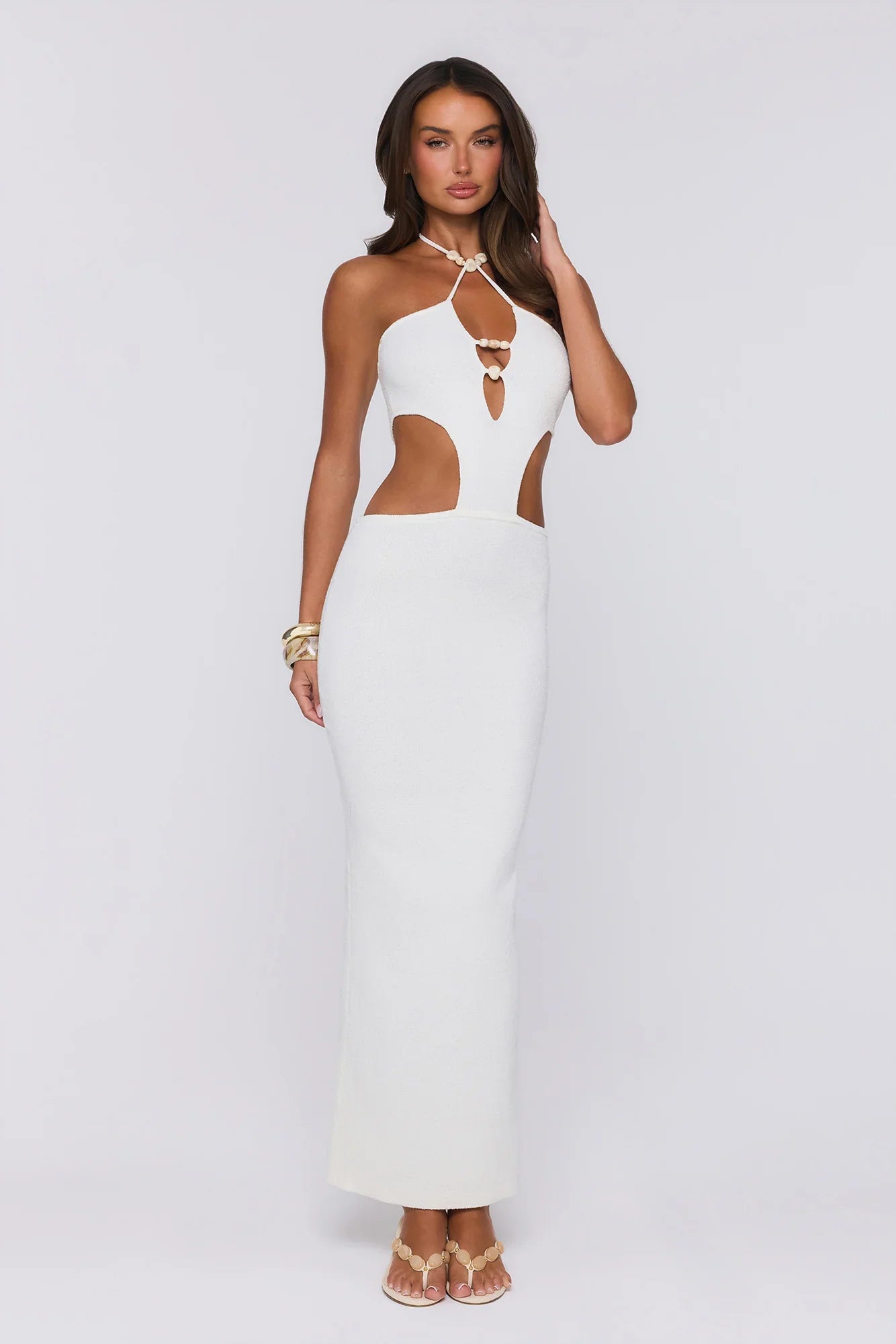 Beachside In Cabo Knit Halter Maxi Dress White