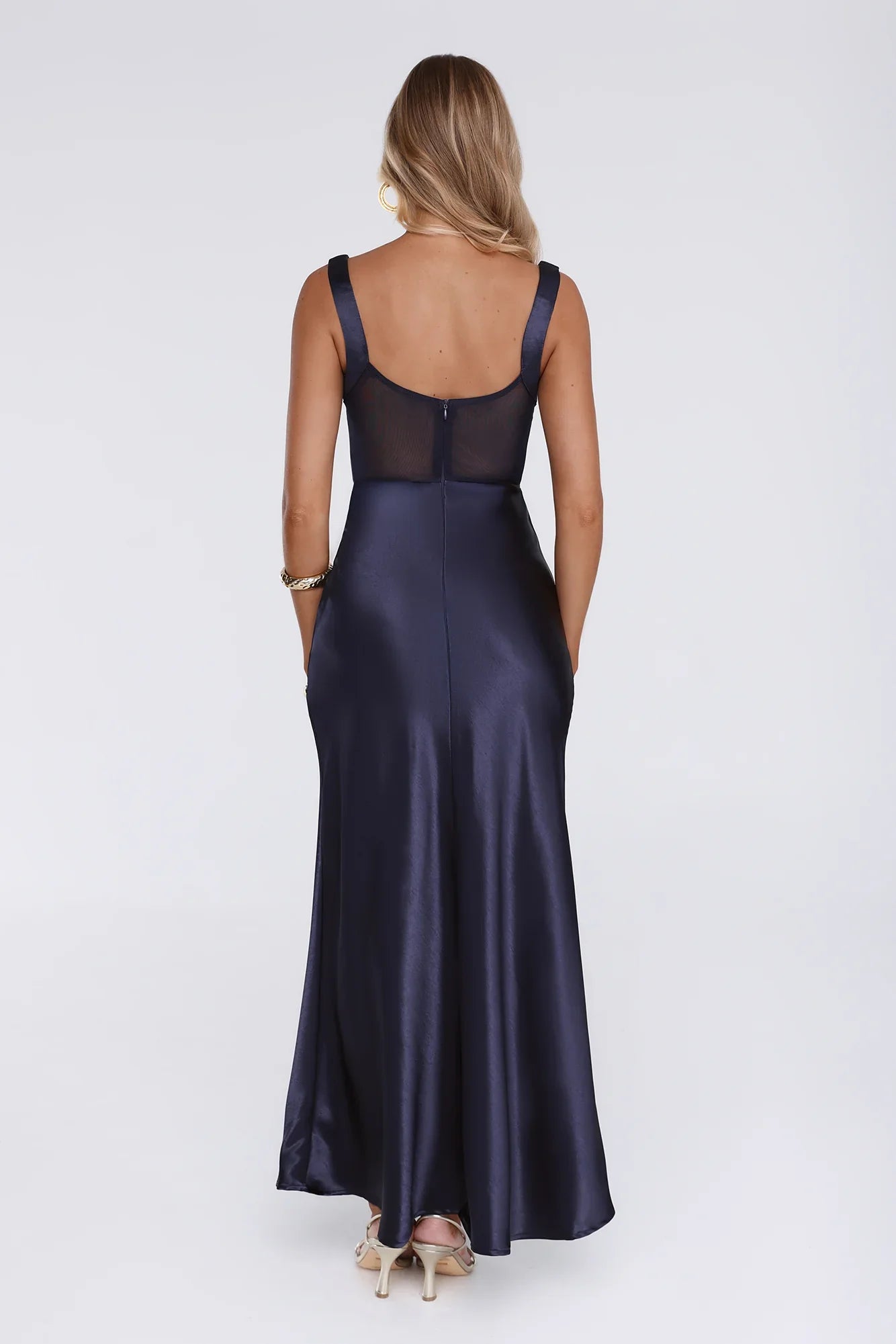 Silky Silk Satin Maxi Dress Navy