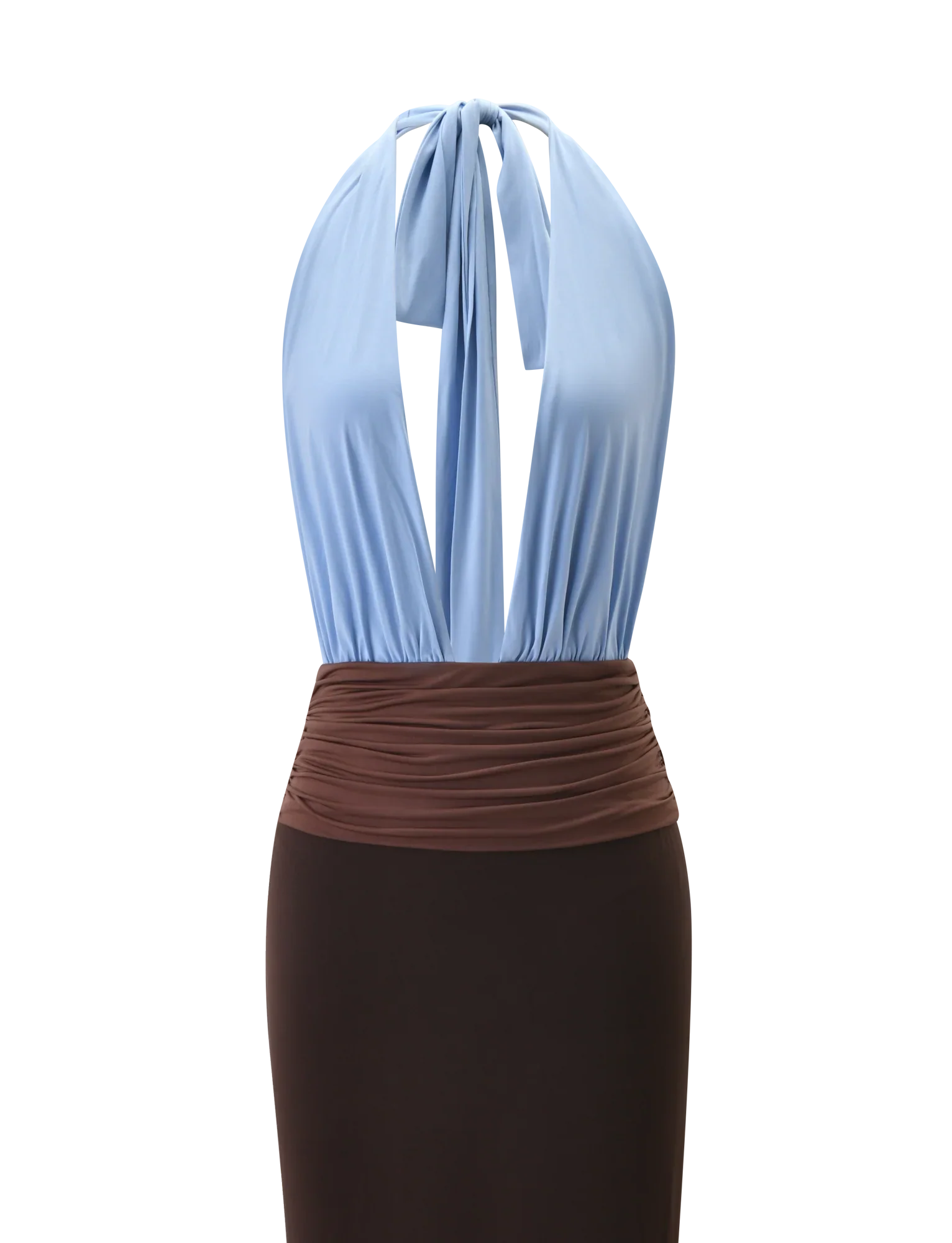 JENNI PLUNGE MAXI DRESS -  BLUE AND BROWN