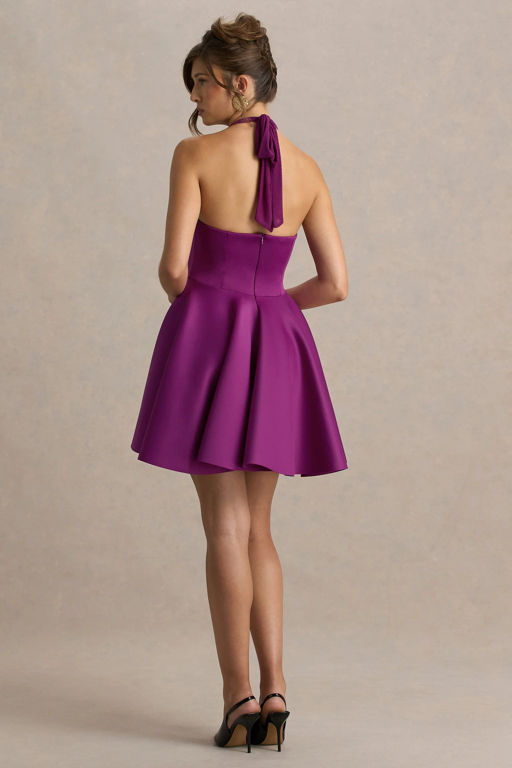 Peggy | Mulberry Halter-Neck Skater Mini Dress