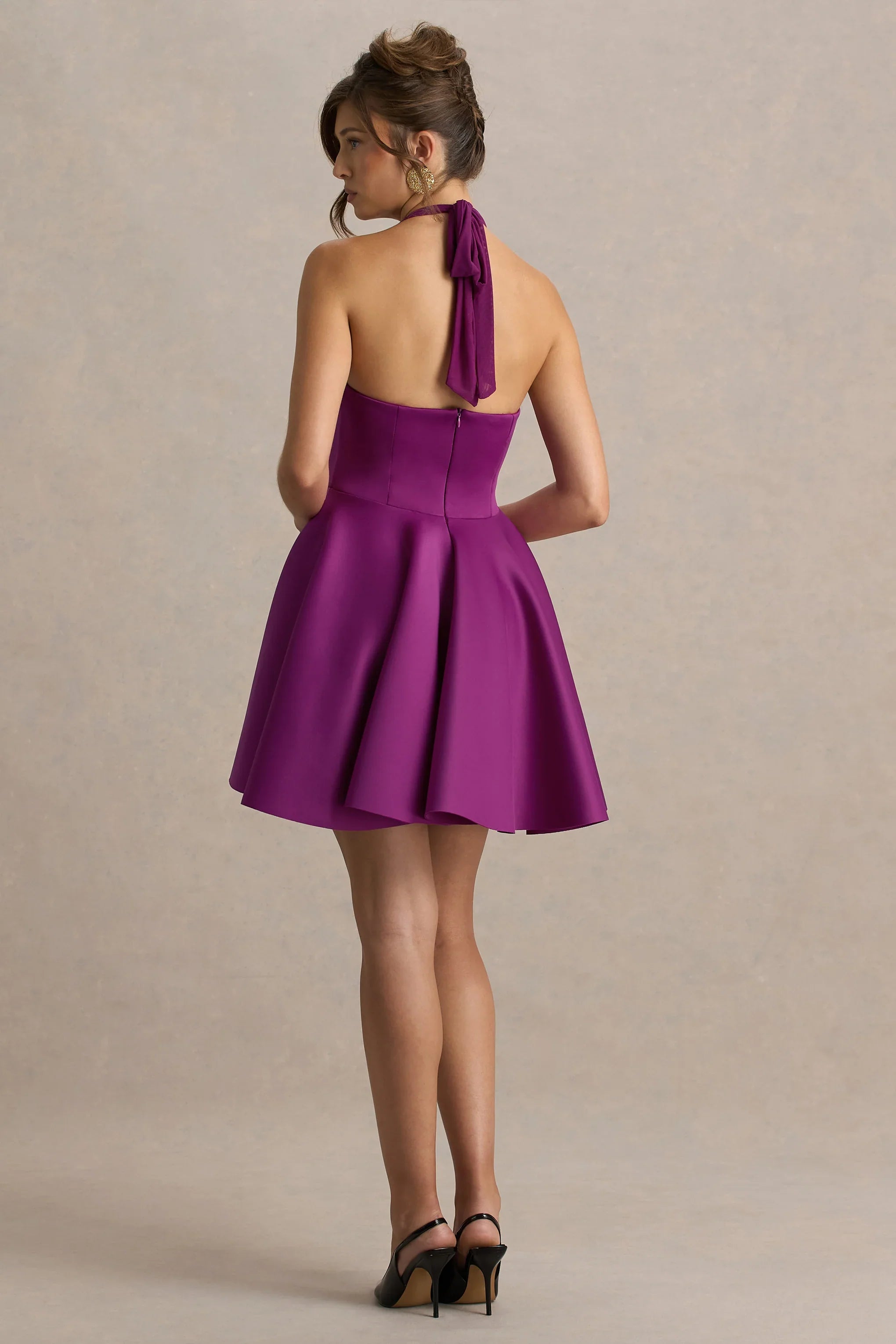 Peggy | Mulberry Halter-Neck Skater Mini Dress