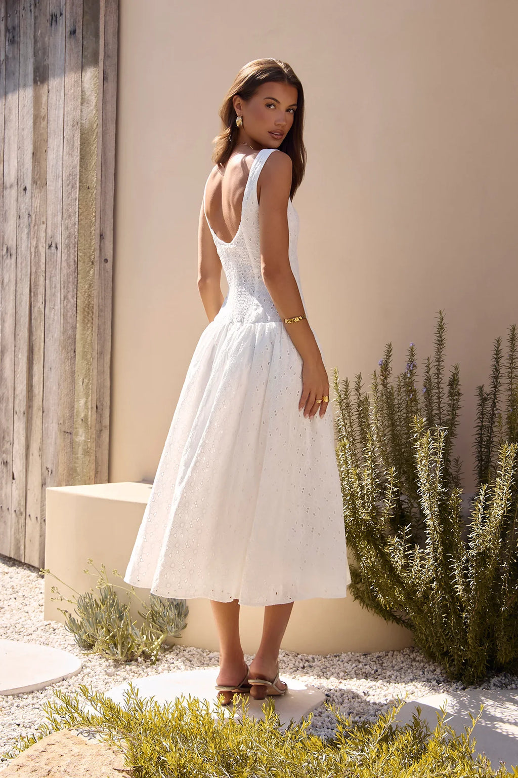 Romance Stitched Embroidered Maxi Dress White
