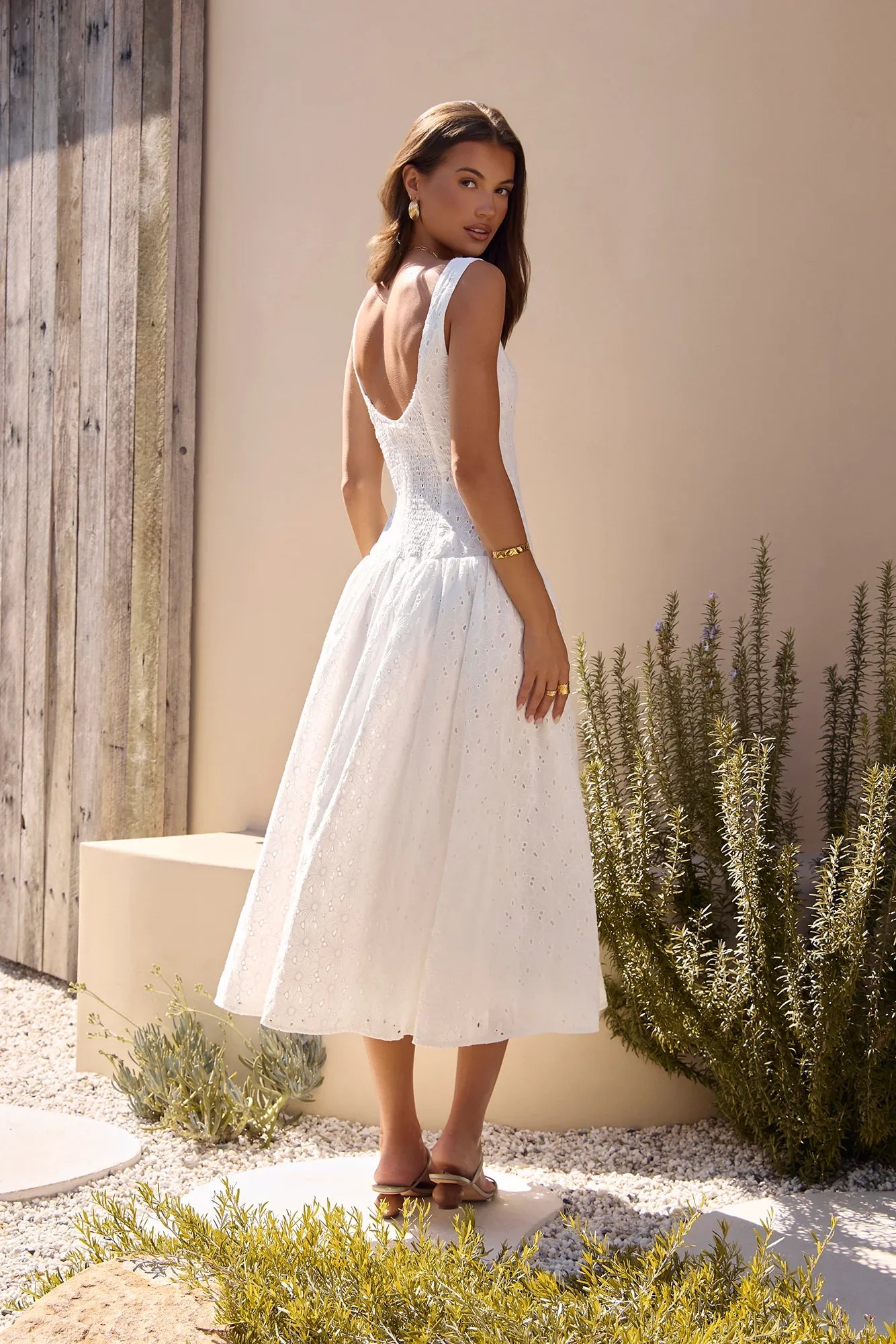 Romance Stitched Embroidered Maxi Dress White