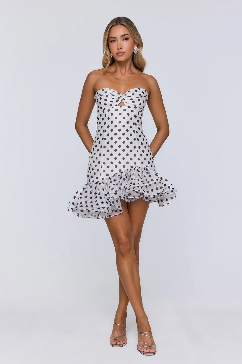 Trends In Focus Strapless Polka Dot Mini Dress White